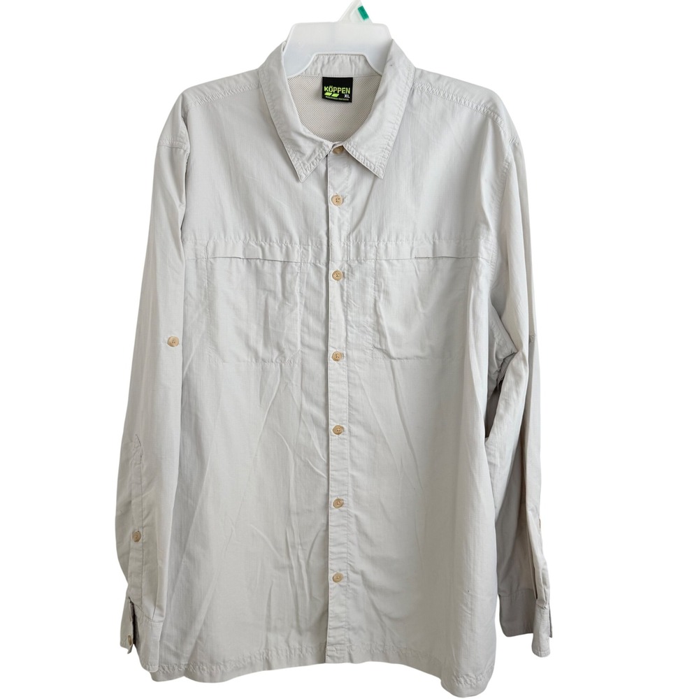 Koppen Hiking Utility Shirt XL Grey No Fly Zone Gorpcore Outdoor Button Up
